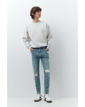 Pull&Bear Ripped Skinny Jeans - Blue