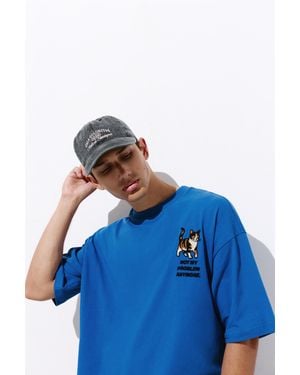 Pull&Bear Cat Graphic T-Shirt - Blue