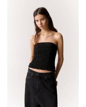 Pull&Bear Strapless Corsetry-Inspired Top - Black