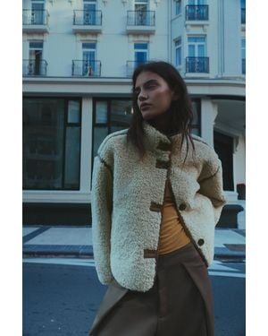 Pull&Bear Faux Shearling Jacket With A High Neck - Natural