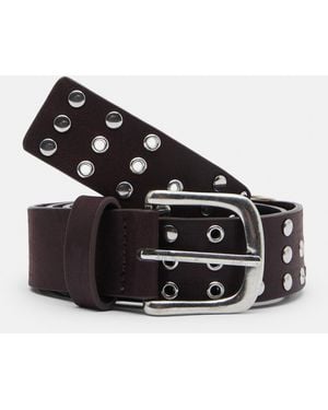 Pull&Bear Leather Effect Belt With Eyelets - Black