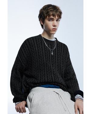 Pull&Bear Pullover Mit Zopfmuster Im Acid-Wash-Look - Schwarz