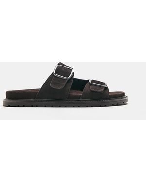 Pull&Bear Leather Buckle Sandals - Black