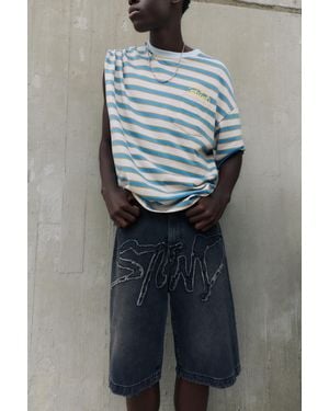 Pull&Bear Stwd Skater Denim Bermuda Shorts - Blue