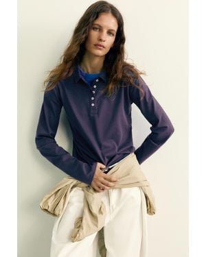 Pull&Bear Long Sleeve Polo Shirt - Blue