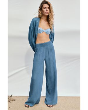Pull&Bear Flowing Gauze-Effect Trousers - Blue