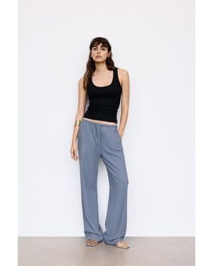 Pull&Bear Linen Blend Joggers - Blue