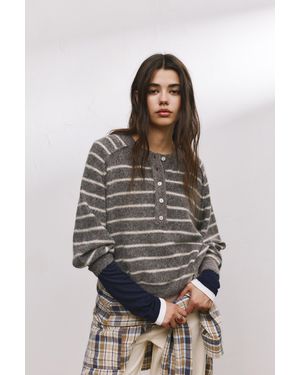 Pull&Bear Pullover Mit Ziernähten Und Knöpfen - Braun