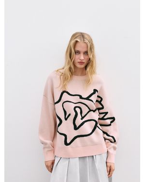 Pull&Bear Pullover Mit Blumengrafik - Pink
