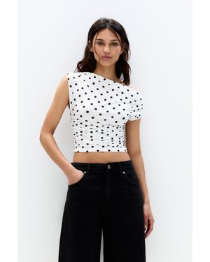 Pull&Bear Asymmetric Polka Dot Top - White