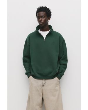 Pull&Bear Basic Quarter-Zip Sweatshirt - Green
