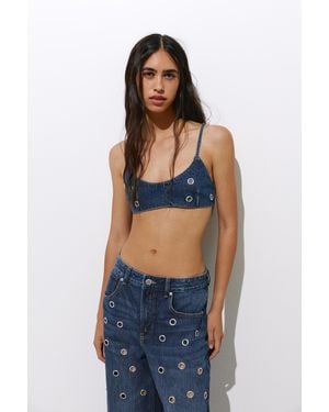 Pull&Bear Denim Eyelet Top - Blue