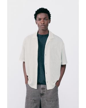 Pull&Bear Short Sleeve Cutwork Shirt - Grey