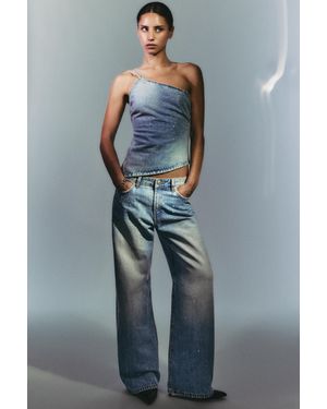 Pull&Bear Mid-Waist Straight-Leg Jeans With Rhinestones - Blue