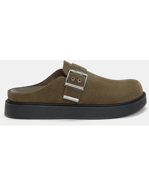 Pull&Bear Buckled Leather Clogs - Brown