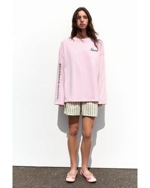Pull&Bear Stwd Langarm-T-Shirt - Pink