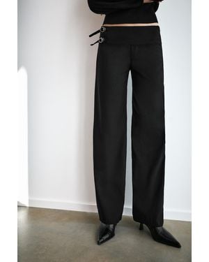 Pull&Bear Straight Double-Buckle Trousers - Black