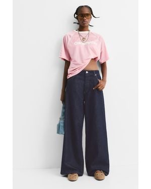 Pull&Bear Contrast Seam Straight-Leg Jeans - Blue
