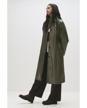 Pull&Bear Vinyl-Effect Trench Coat - Green