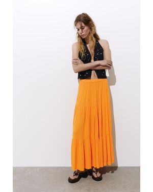 Pull&Bear Flowy Panelled Midi Skirt - Orange