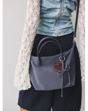 Pull&Bear Nylon Mini Shopper Bag With Charm Detail - Blue
