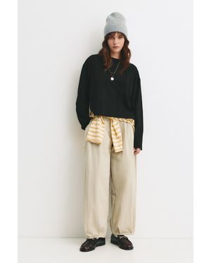 Pull&Bear Long Sleeve Boxy-Fit T-Shirt - Black