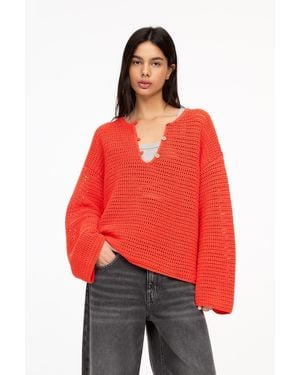 Pull&Bear Openwork Jumper With Buttons - Red
