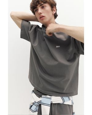 Pull&Bear Short Sleeve Logo Sweatshirt - Grey