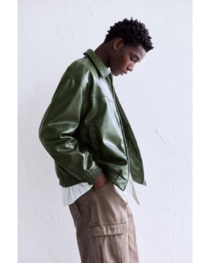 Pull&Bear Leather Effect Jacket - Green