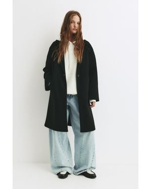 Pull&Bear Felt Texture Coat With Button - Black