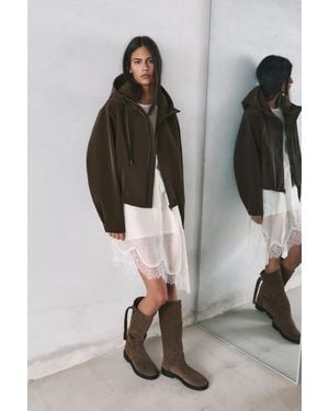Pull&Bear Tall Leather Buckle Boots - Brown