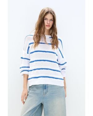 Pull&Bear Textured Striped Jumper - White