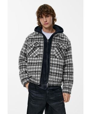 Pull&Bear Soft Checked Jacket - Grey