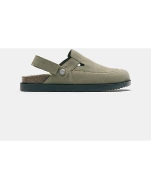 Pull&Bear Stwd Leather Strap Clogs - Green