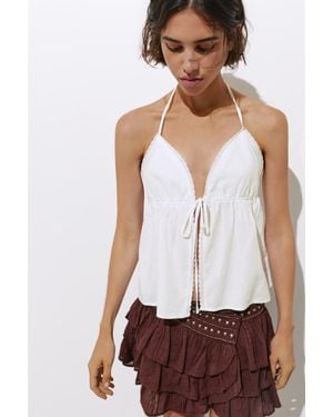 Pull&Bear Linen Blend Halter Top - White
