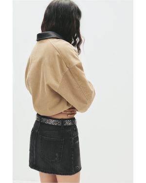 Pull&Bear Ripped Denim Mini Skirt - Black