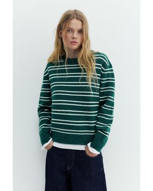 Pull&Bear Gestreifter Pullover - Grün