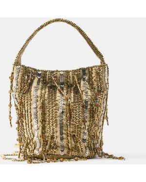 Pull&Bear Beuteltasche Aus Wildleder Mit Perlen - Mettallic