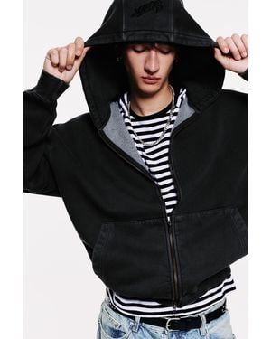 Pull&Bear Stwd Zip-Up Sweatshirt With Hood - Black