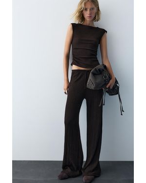 Pull&Bear Wide-Leg Crepe Trousers - Grey