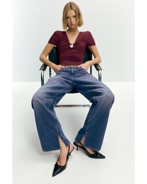 Pull&Bear Patent High-Heel Shoes With Bow - Blue