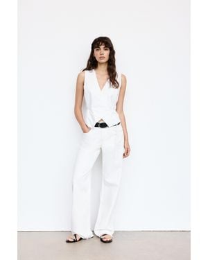 Pull&Bear Rustic Linen-Blend Waistcoat - White