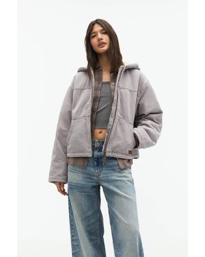 Pull&Bear Hooded Jacket With Faux Shearling Lining - Blue