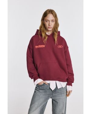 Pull&Bear Overthinking Graphic Hoodie - Red