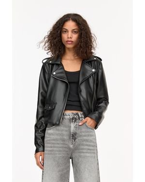 Pull&Bear Leather Effect Biker Jacket - Black
