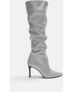 Pull&Bear Shimmery High-Heel Knee-High Boots - Grey