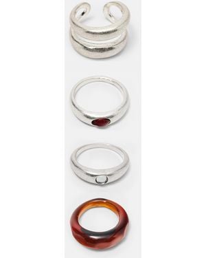 Pull&Bear Pack Of 6 Mixed Rings - White