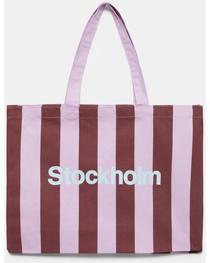 Pull&Bear Striped City Tote Bag - Red
