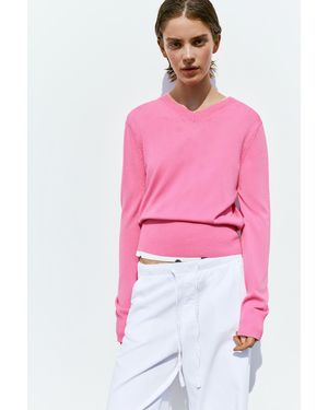 Pull&Bear Rosafarbener Pullover Mit V-Ausschnitt - Pink