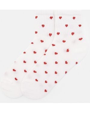 Pull&Bear Lettuce-Edge Heart Socks - Red